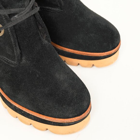 See by Chloe Ethel Black Shearling-Lined Suede Wedge Desert Booties - Picture 6 of 10